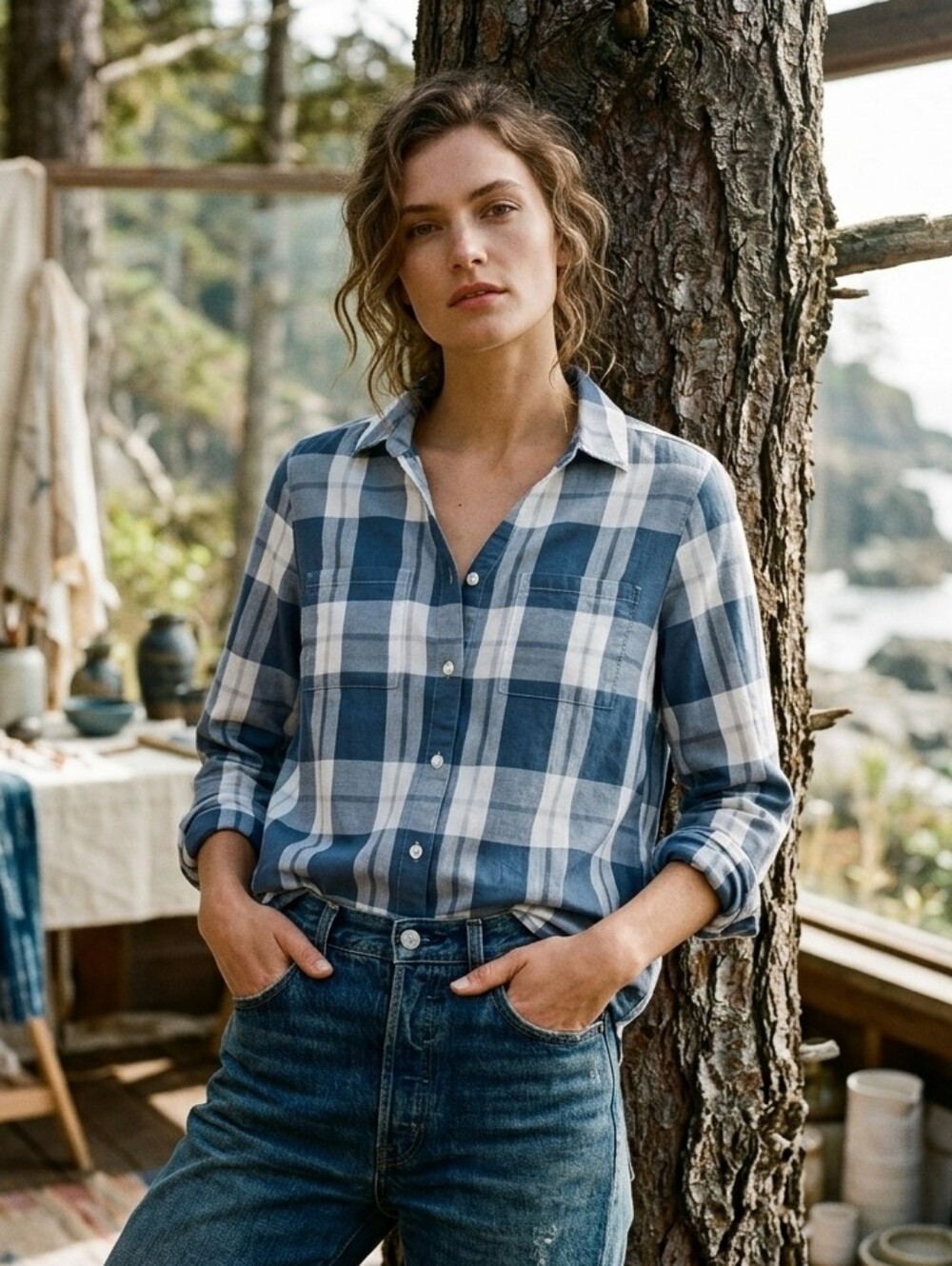 Pendleton Lightweight Cotton Blue & White Plaid Shirt